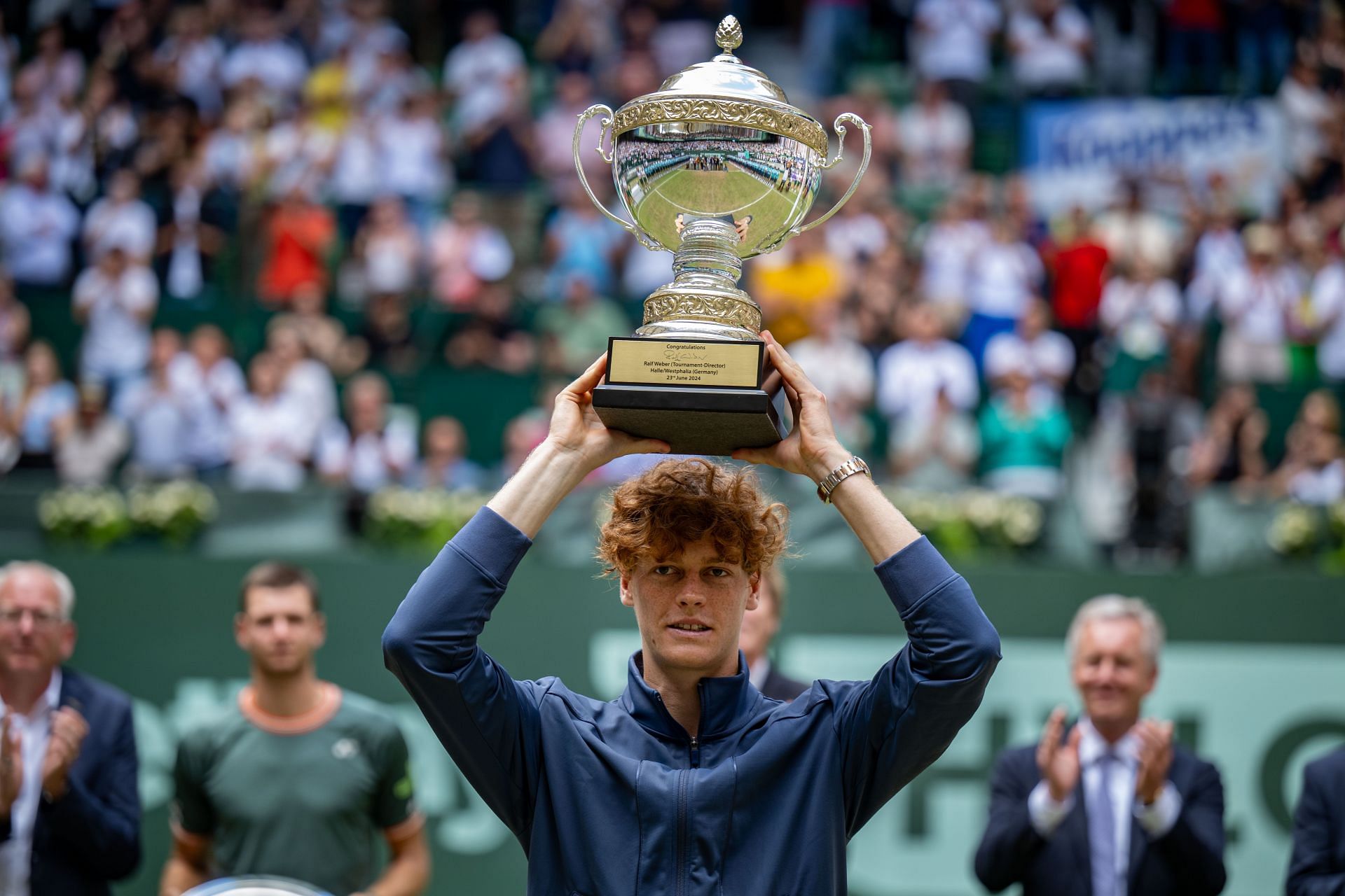 Jannik Sinner with the 2024 Terra Wortmann Open trophy