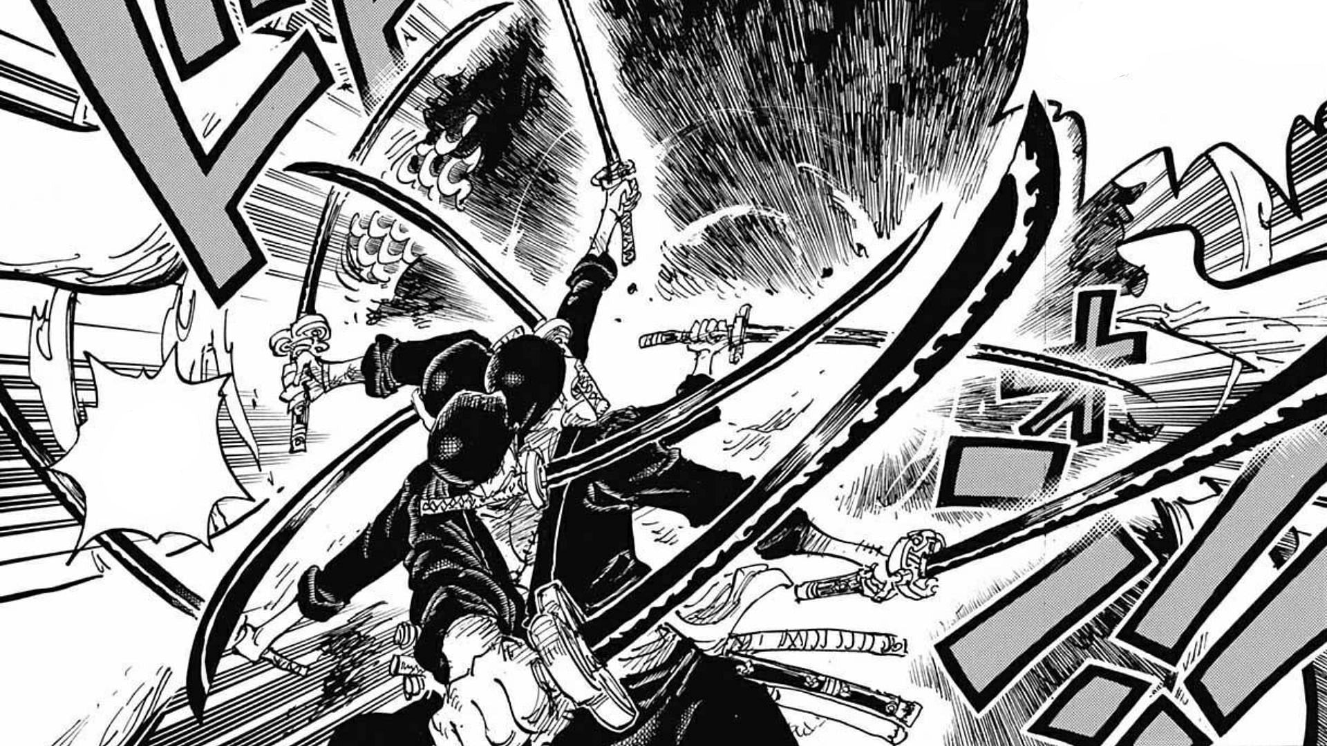 Zoro cuts Kaido by combining Conqueror&#039;s Haki and Asura (Image via Shueisha)