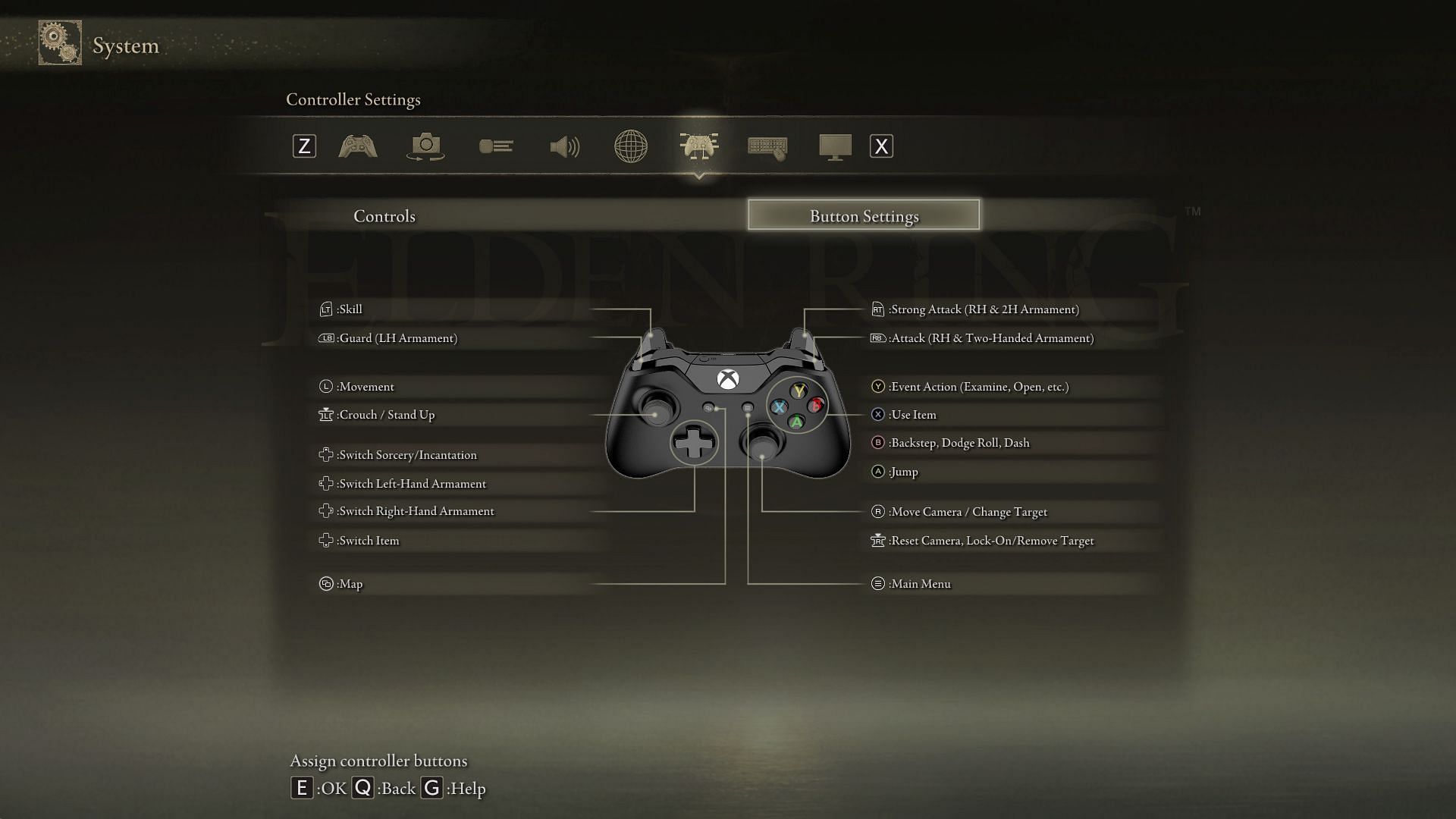Shadow of the Erdtree controller settings (Image via FromSoftware)