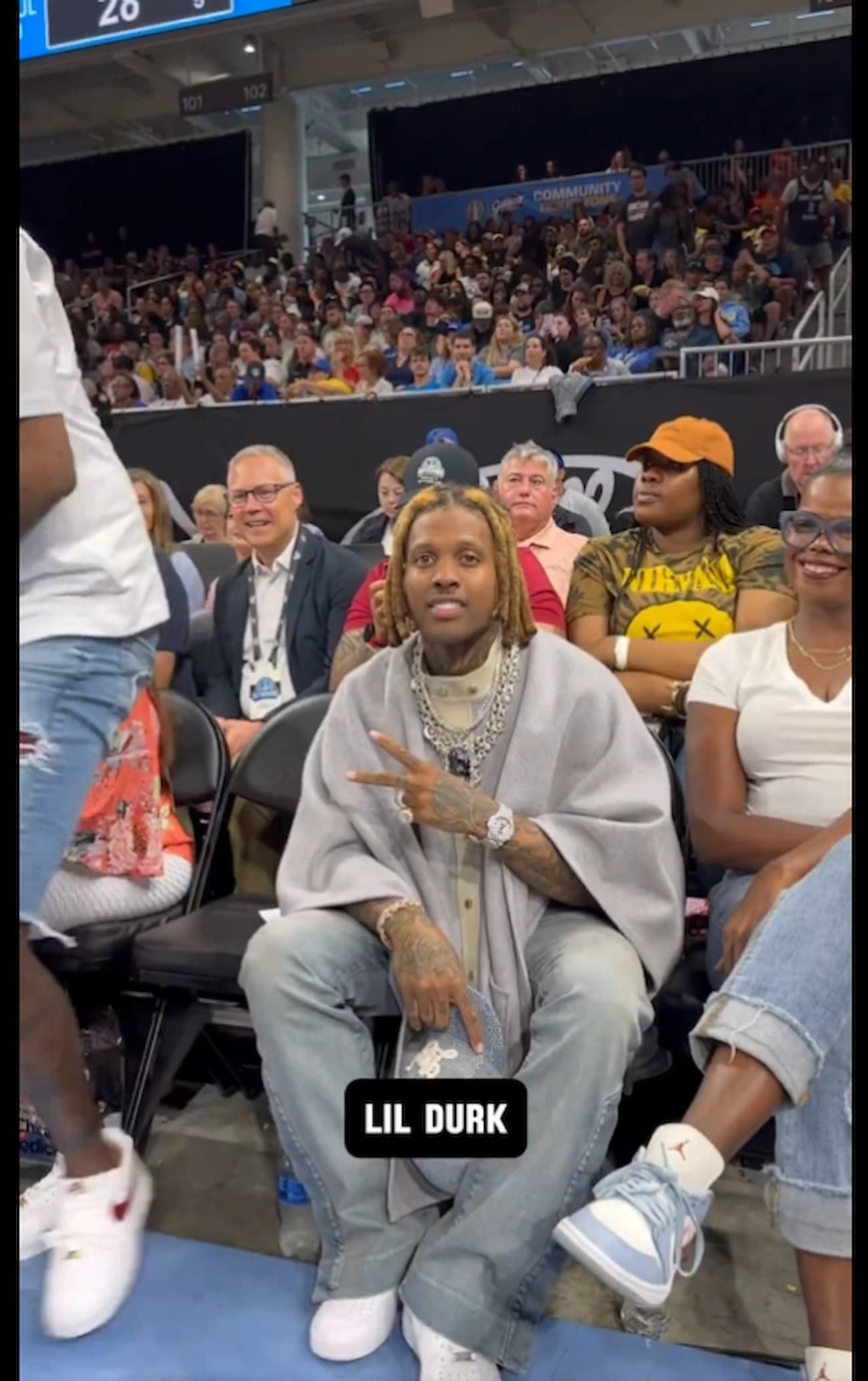 Lil Durk at the Sky vs Fever game (Image via WNBA&#039;s X account)