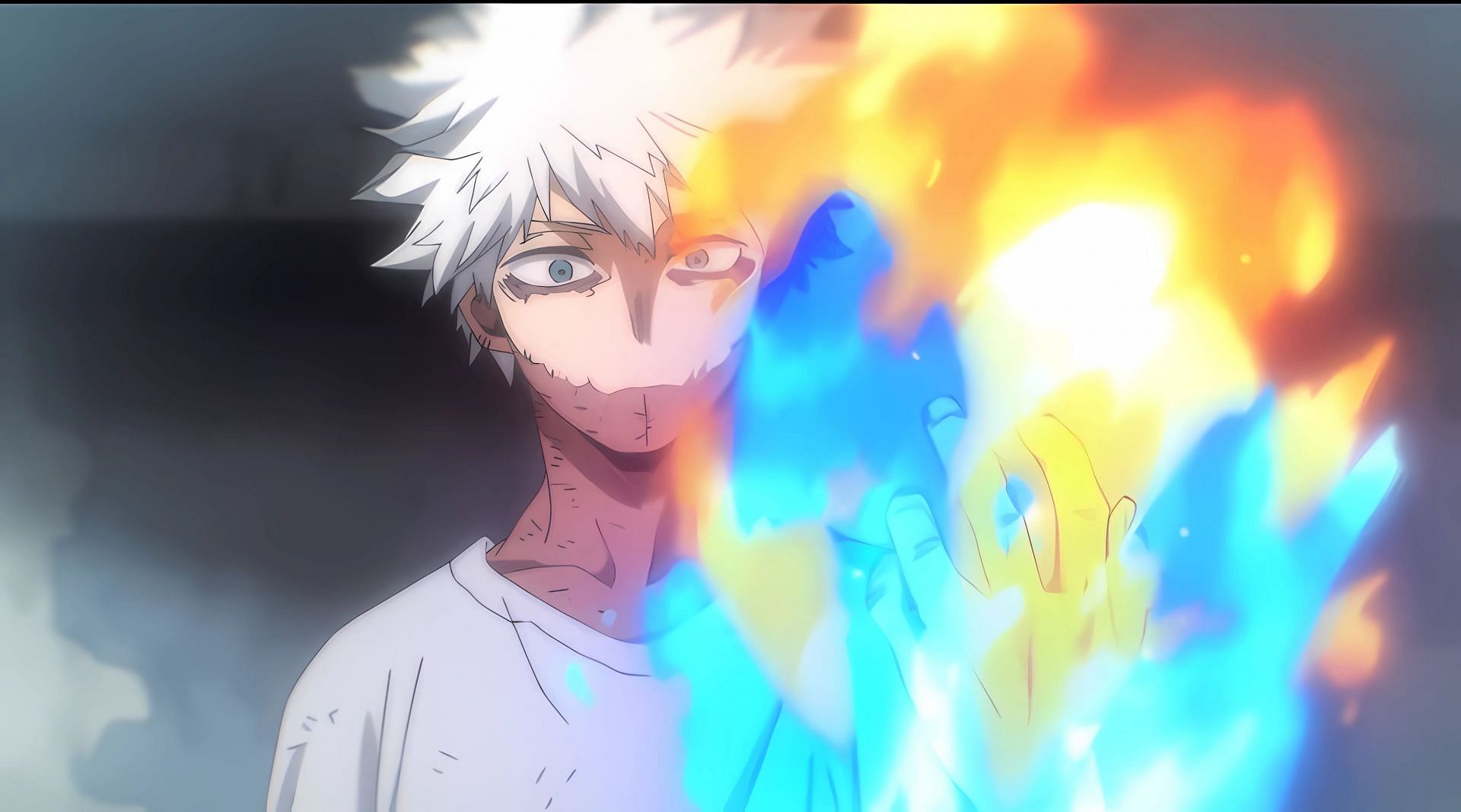The anime-original scene where Dabi&#039;s flames changed colors (Image via Bones)