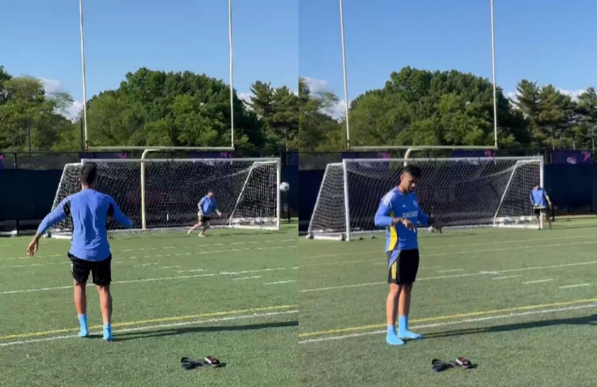 Suryakumar Yadav playing Football with Kuldeep Yadav. (Image: Suryakumar Yadav/Instagram)