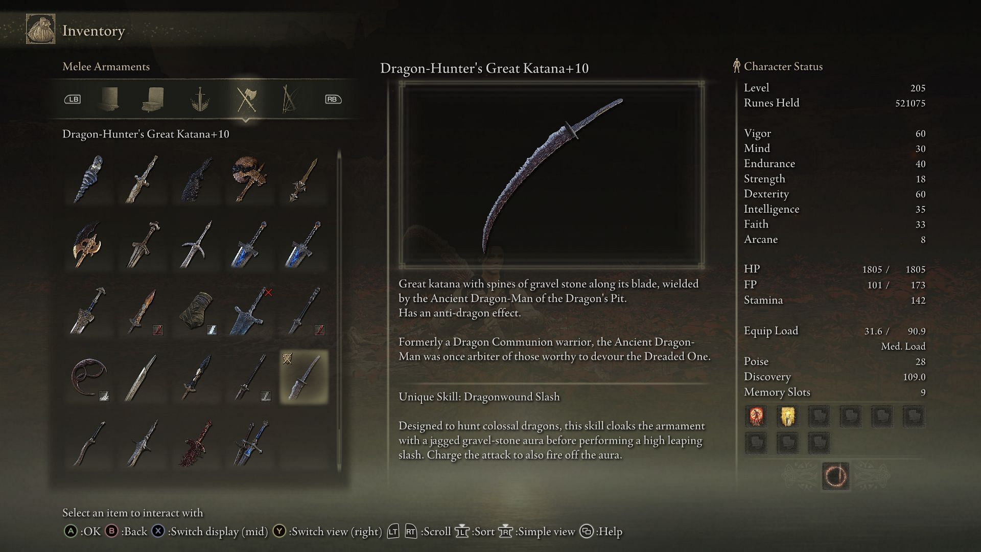 Dragon-Hunter&#039;s Great Katana has excellent range and deals a ton of damage (Image via FromSoftware)
