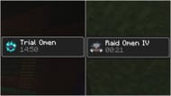 Raid omen and trial omen whenever a player either enters a village or approaches a trial spawned, respectively. (Image via Mojang Studios)