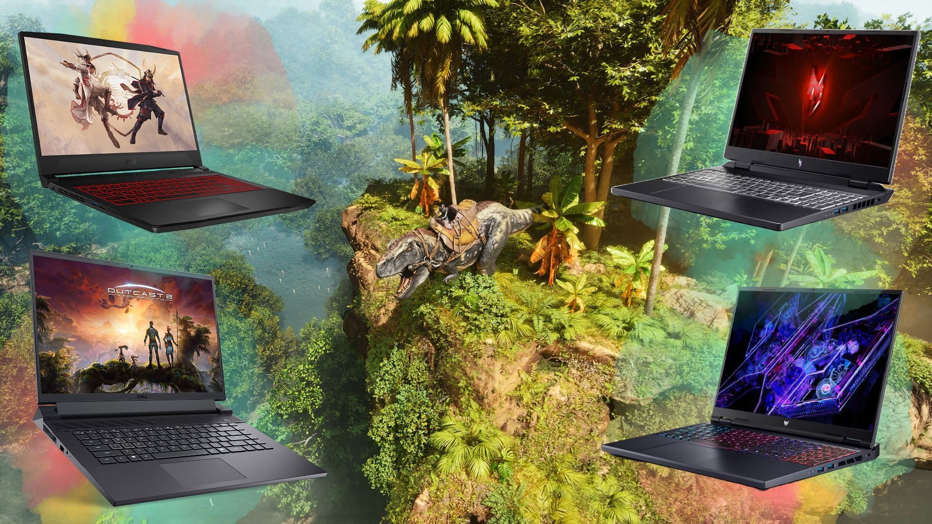 The best gaming laptops for Ark Survival Ascended (Image via Acer, MSI, Dell, Steam)