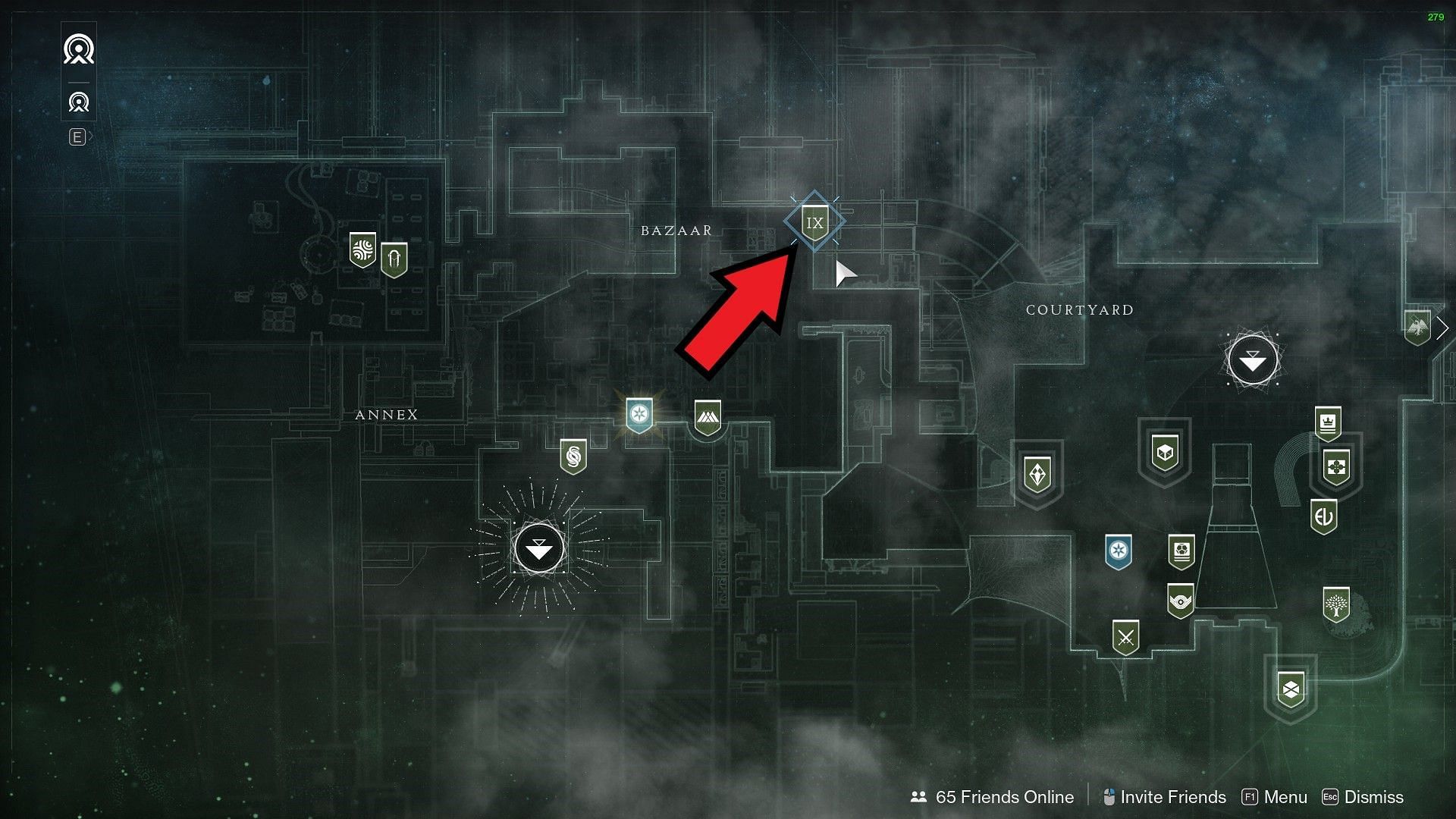 The Xur icon on the map of Tower (Image via Bungie)