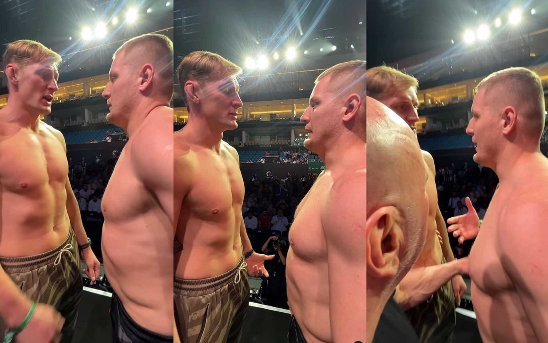 Footage of Alexander Volkov (left in pictures) sharing heated face-off with Sergei Pavlovich (right in pictures) [Images courtesy: @ufc on Instagram]