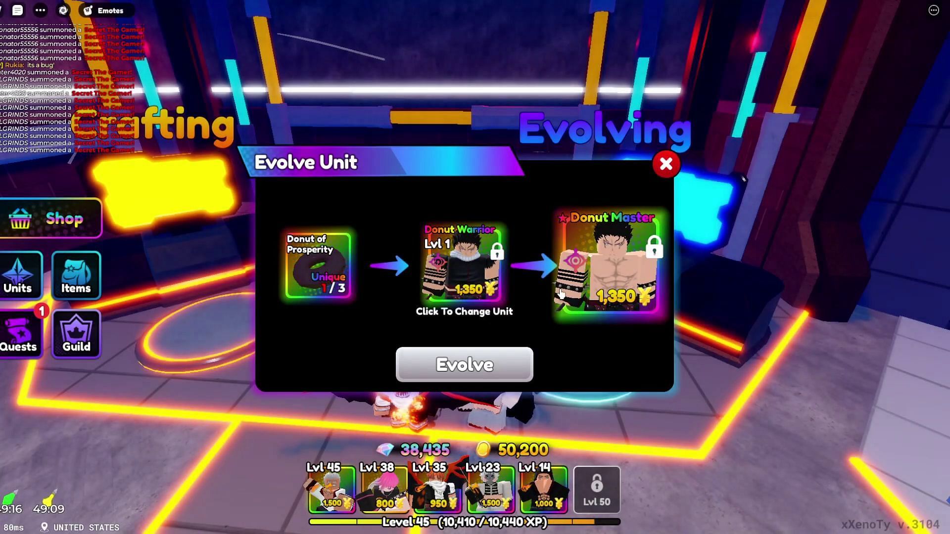 Evolution screen for Donut Warrior (Image via Roblox || XenoTy on YouTube)