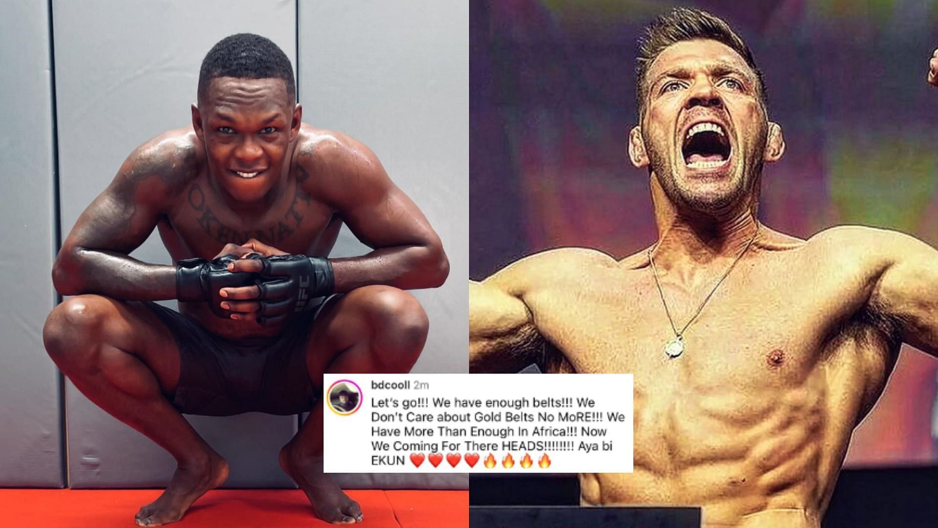 Fans react after Israel Adesanya (left) announces UFC 305 return against Dricus du Plessis (right) [Images courtesy of @stylebender &amp; @dicusduplessis on Instagram]