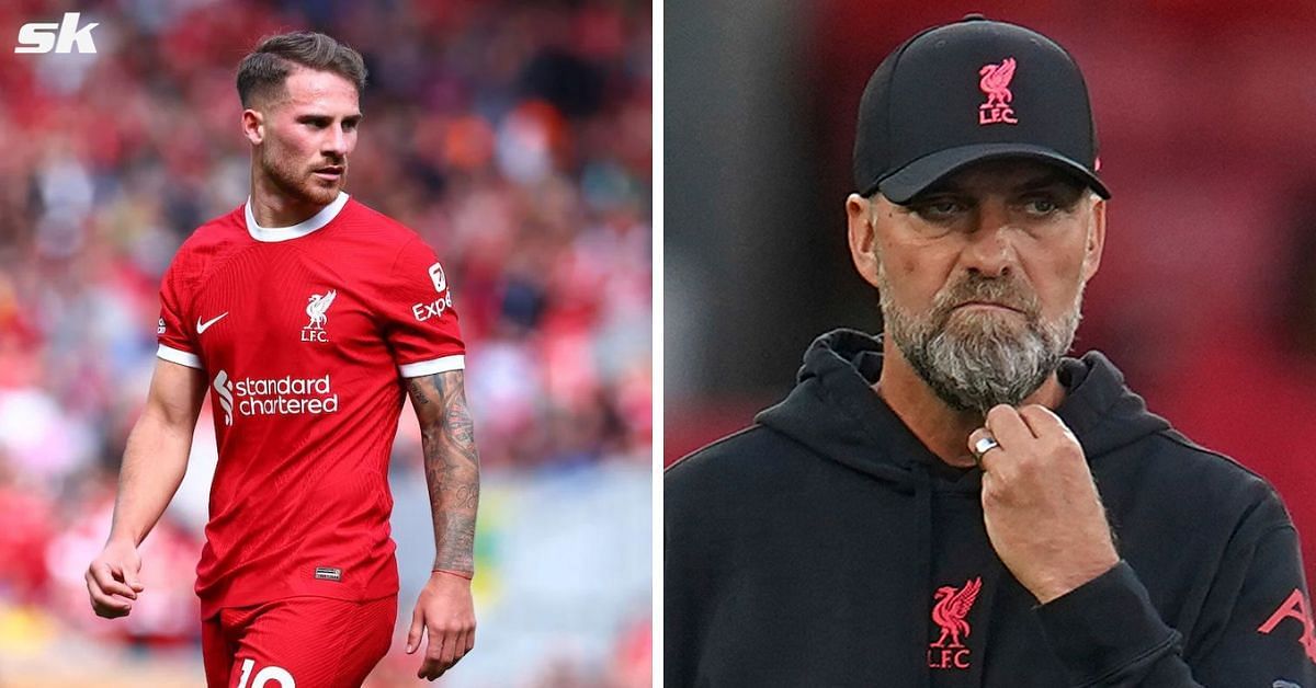 Liverpool midfielder Alexis Mac Allister (left) and former Reds boss Jurgen Klopp