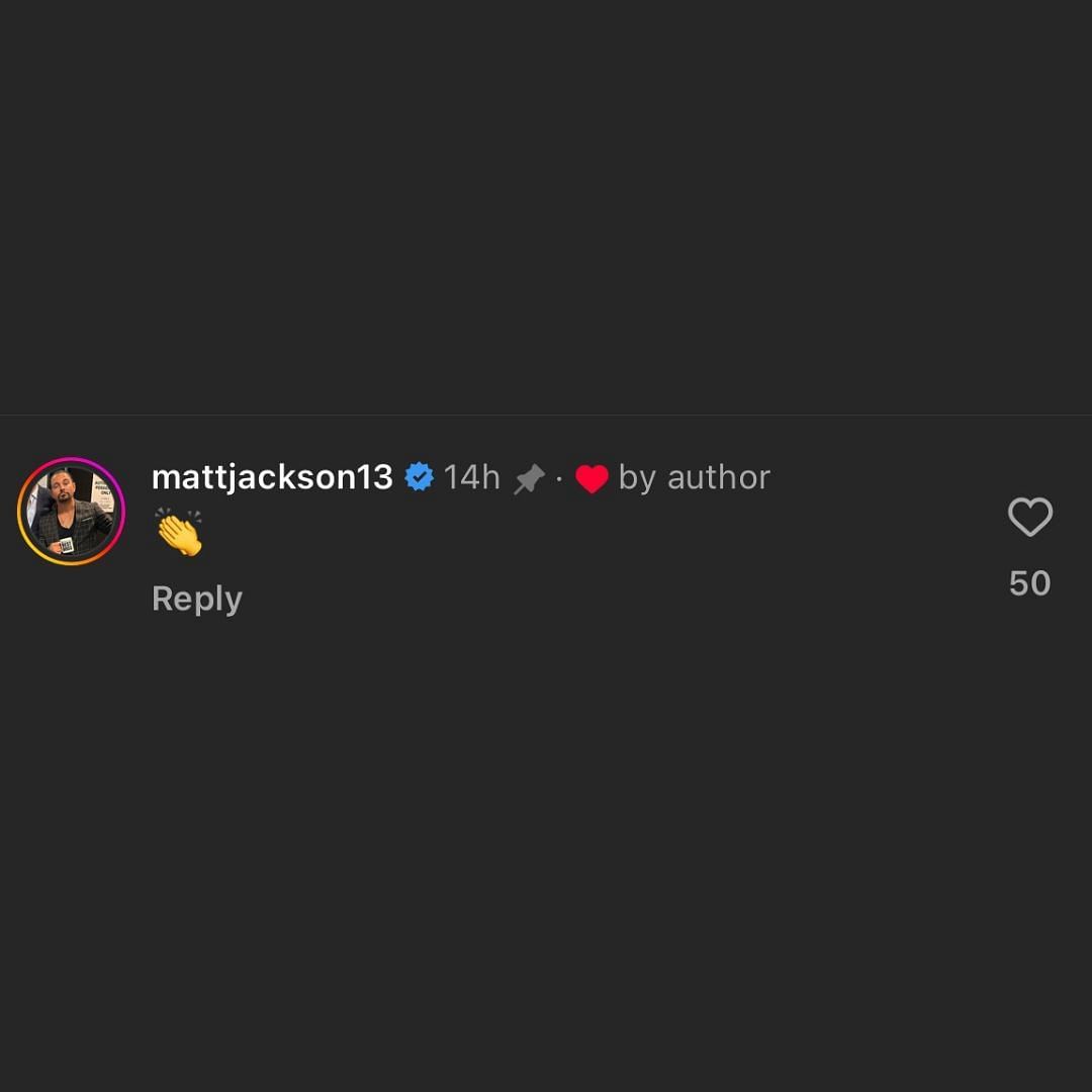 A screenshot of Matthew&#039;s comment on Ryan Nemeth&#039;s Instagram post