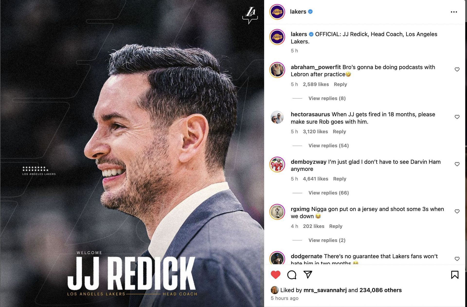 LeBron James&#039; wife Savannah James likes Lakers&#039; post announcing JJ Redick as their head coach