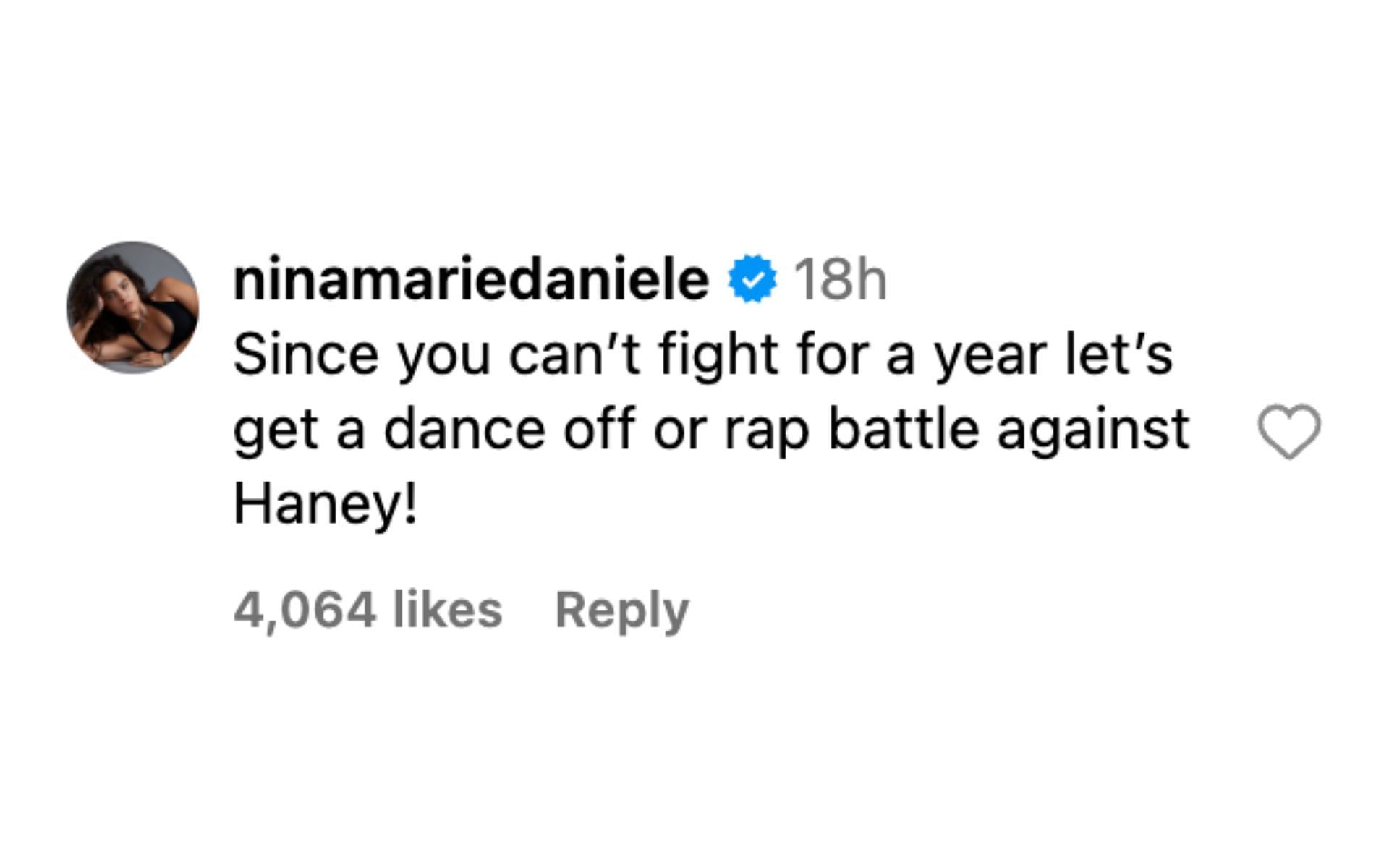 Nina Marie-Daniele comments on Ryan Garcia&#039;s Instagram post. [via @kingryan on Instagram]