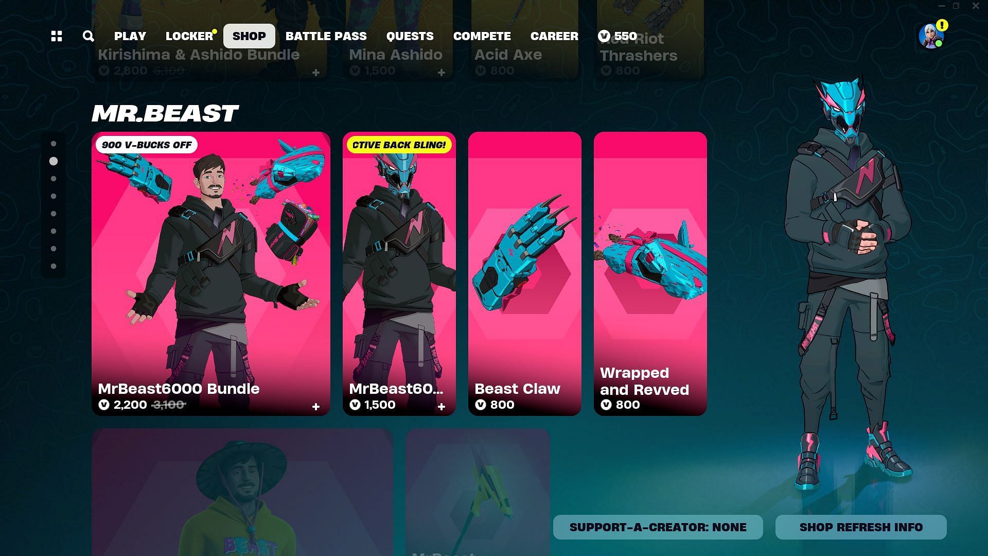 MrBeast skin in Fortnite is available in the Item Shop (Image via Epic Games)