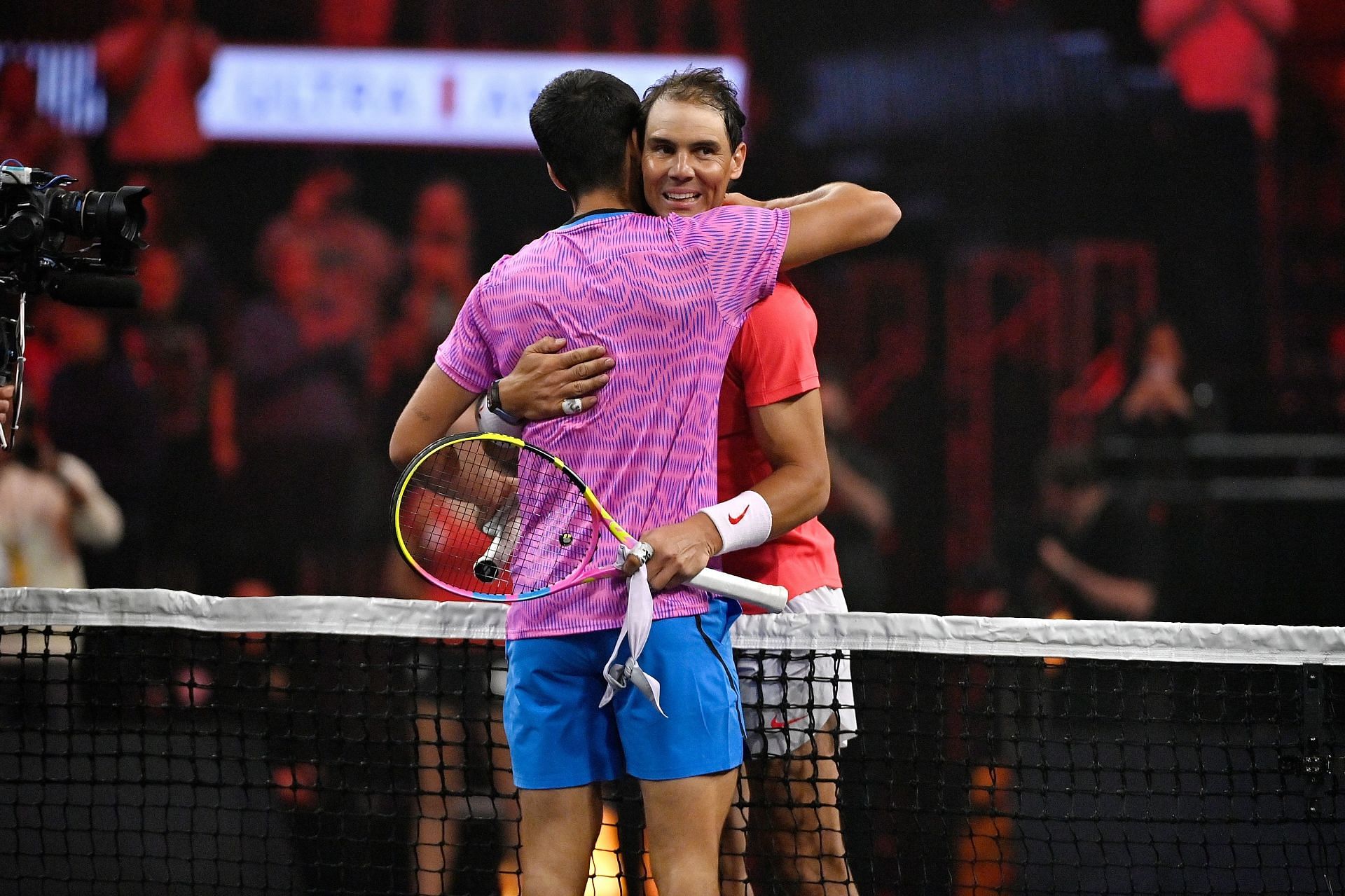 Rafael Nadal and Carlos Alcaraz pictured at The Netflix Slam