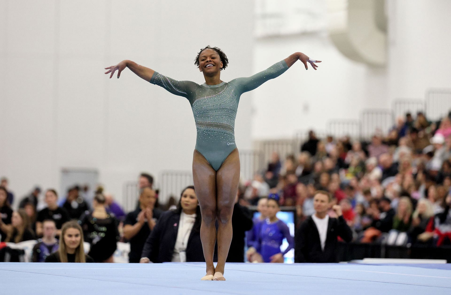 Trinity Thomas competes in the Floor Exercise during the Senior Women competition of the 2024 USA Gymnastics Winter Cup at the Kentucky International Convention Center in Louisville, Kentucky.