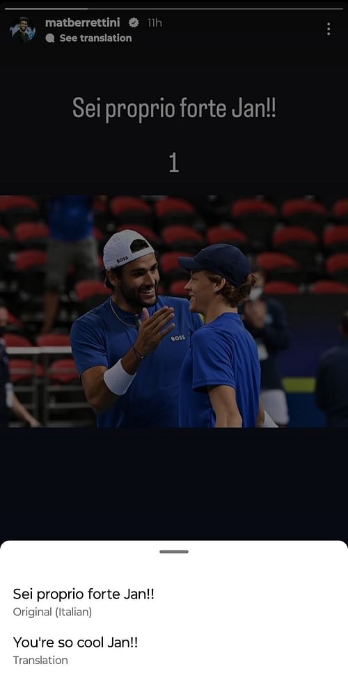 Matteo Berrettini's Instagram Story. (Source: Instagram (@matberrettini))