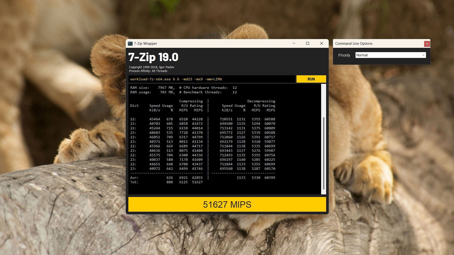 7-zip benchmark results on the Core i5-12450HX (Image via Sportskeeda)