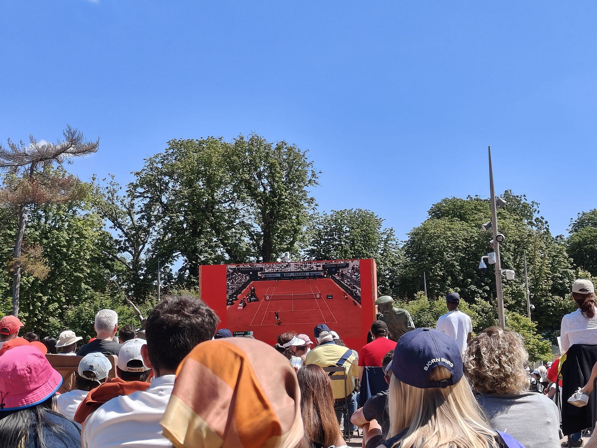 The big screen on the lawns inside the French Open grounds