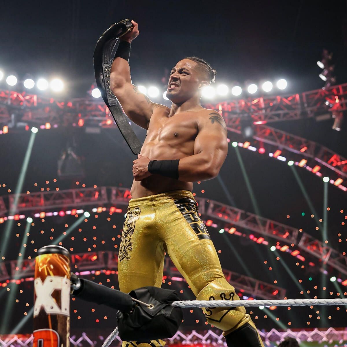 Carmelo Hayes after defending his NXT Championship against Bron Breakker. (Credits: WWE)