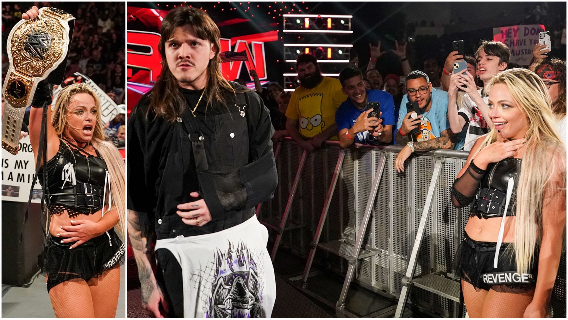 Liv Morgan and Dominik Mysterio after a controversial WWE RAW main event