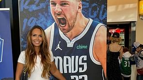 Luka Doncic's mother Mirjam Poterbin enjoys Slovenian tunes as she watches Mavs star warm-up on Jumbotron