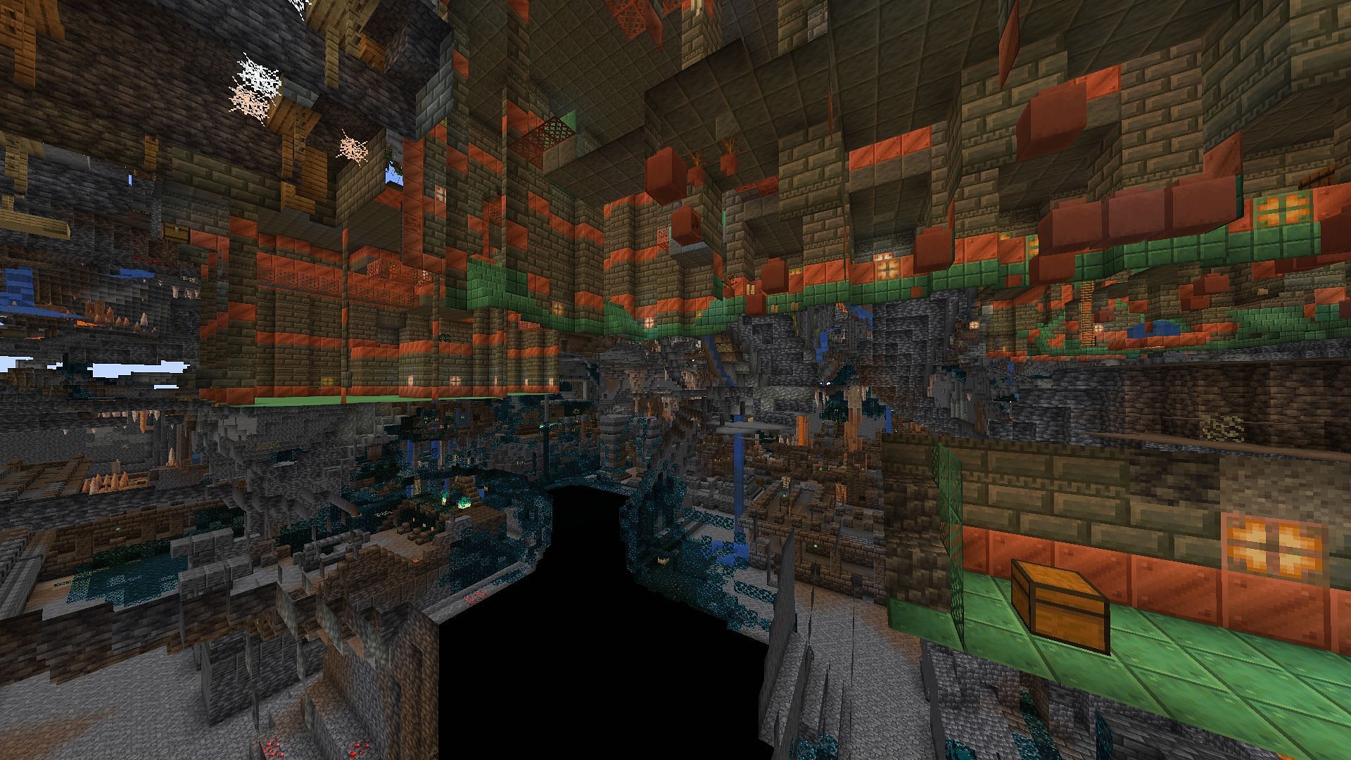 This Minecraft seed sees an ancient city resting directly beneath a trial chamber (Image via Mojang)