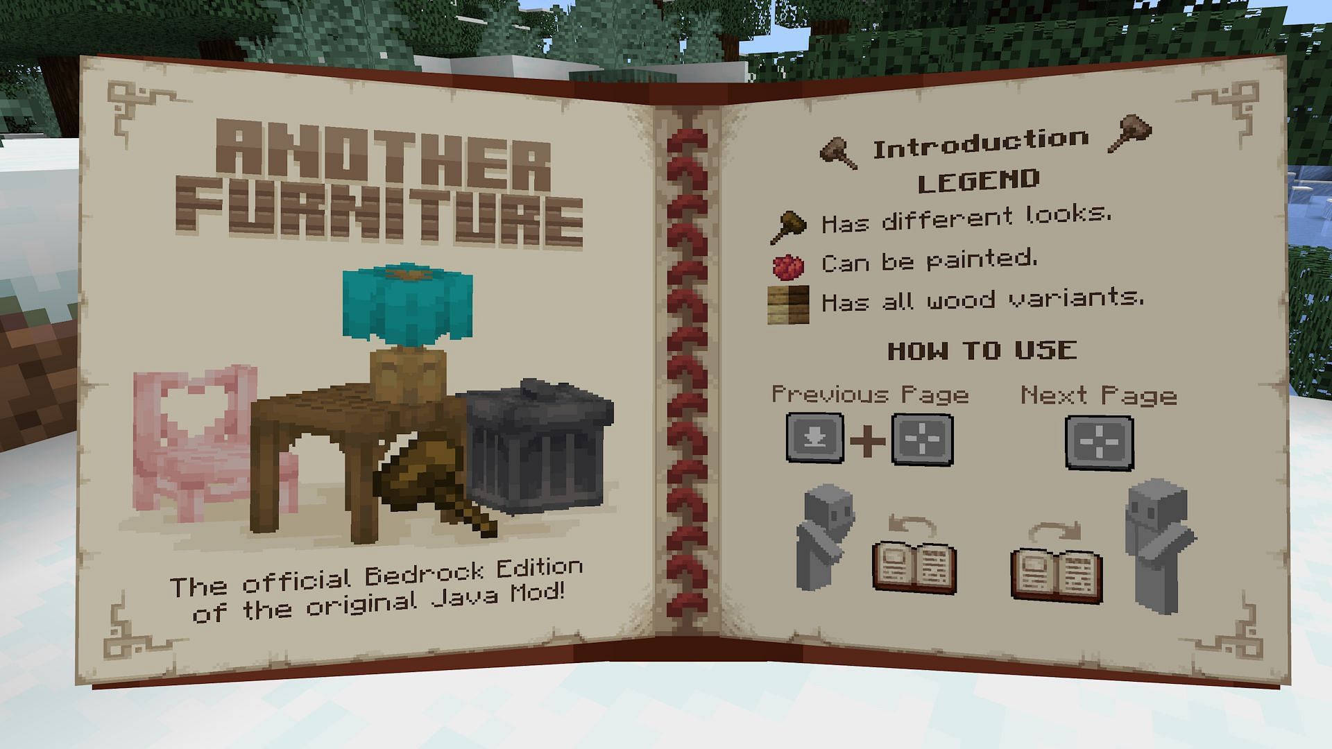 The Another Furniture Add-On also comes with a guidebook for players (Image via Mojang)