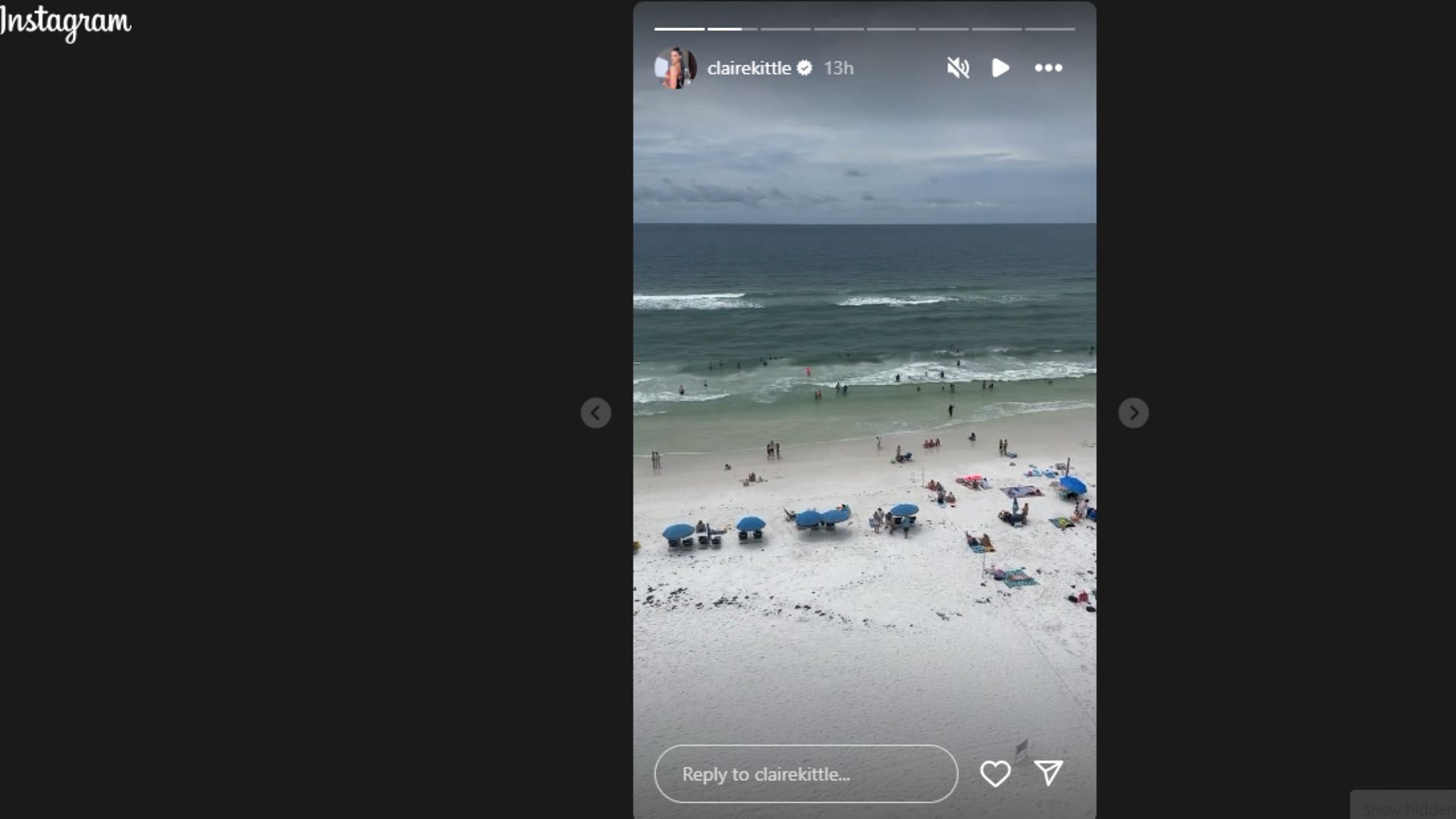 Claire Kittle's view of the Gulf of Mexico and the beach from her vacation rental. (via Claire Kittle's Instagram story.)