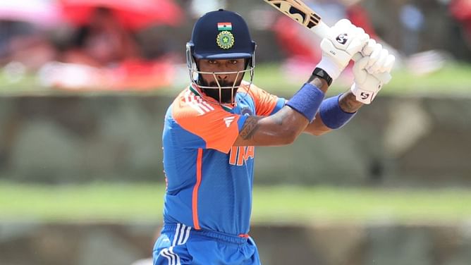[Watch] Hardik Pandya hits a spectacular no-look six despite losing balance during IND vs AUS T20 World Cup match