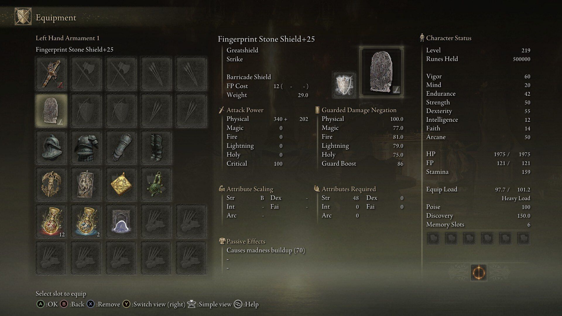 The Fingerprint Stone Sheild +25 is an important element of this build (Image via FromSoftware)