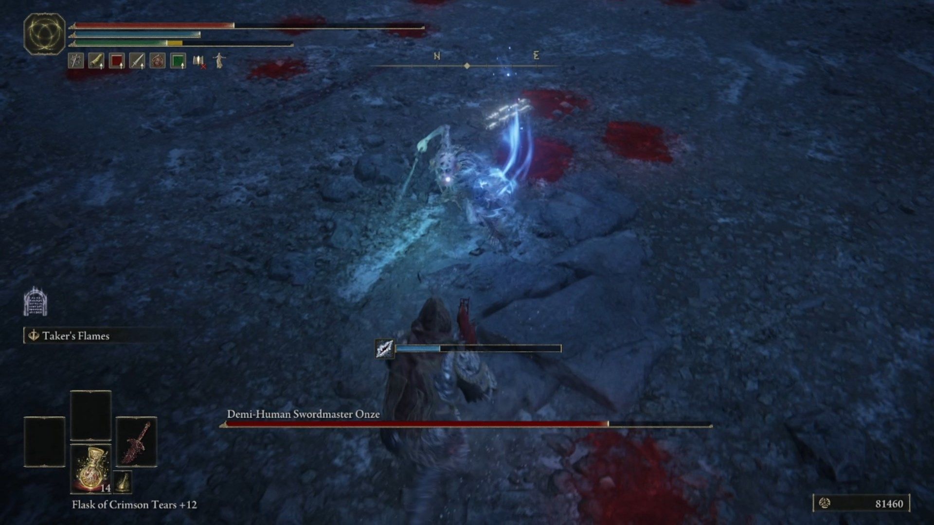 Keep your distance to avoid his grab attack, which deals an insane amount of magic damage. (Image via FromSoftware)