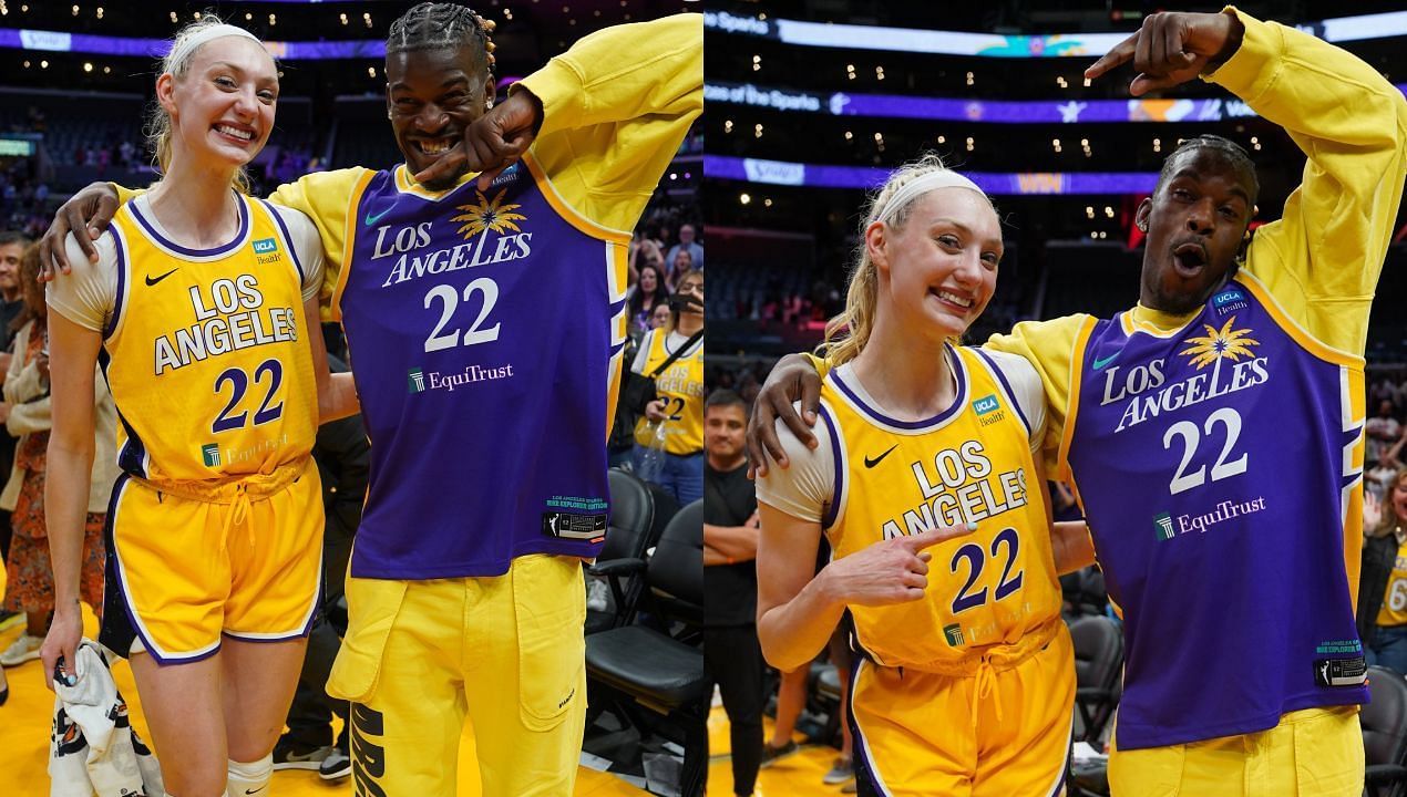 Miami Heat superstar Jimmy Butler with LA Sparks star Cameron Brink. (Credit: Los Angeles Sparks).