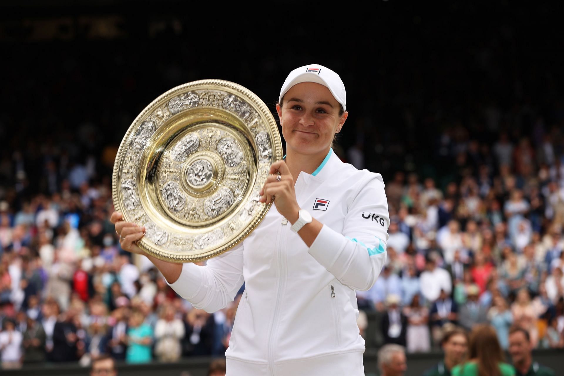 Ashleigh Barty with the 2021 Wimbledon Championships ladies singles trophy
