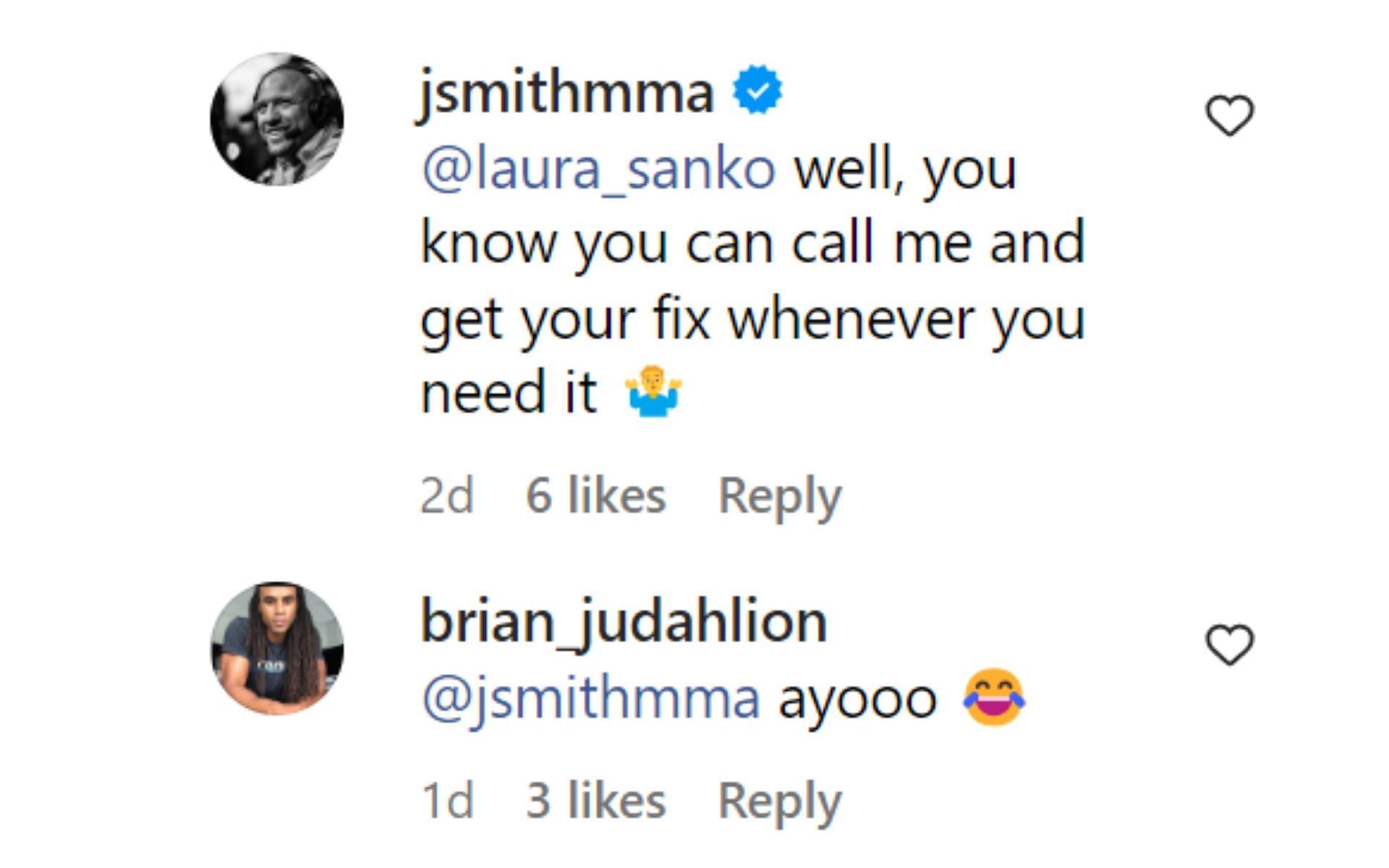 Smith's reply to Sanko's comment [Image credit: @mmafighting on Instagram]