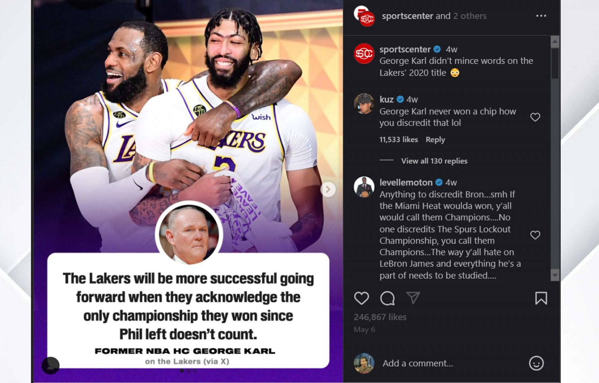 LOOK: Kyle Kuzma gives his reaction to George Karl's comments on Instagram