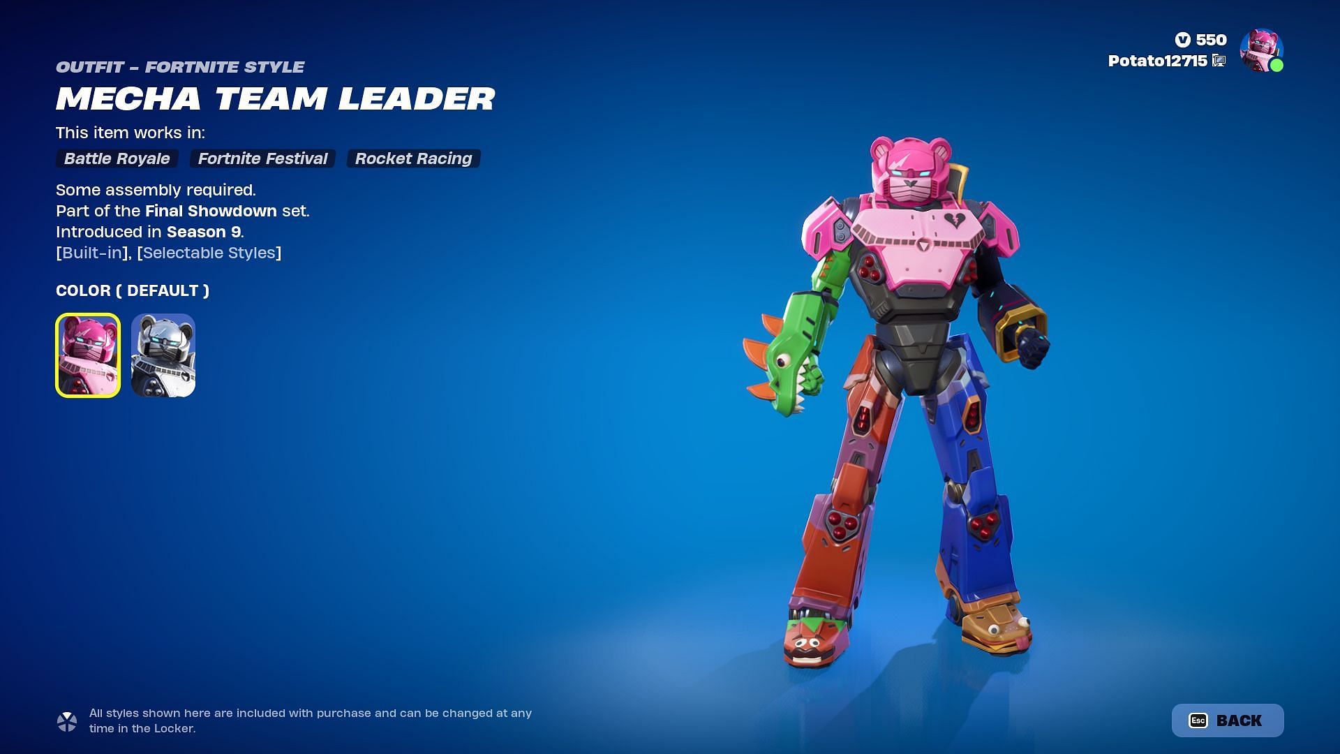 Mecha Team Leader skin is now in Fortnite (Image via Epic Games)