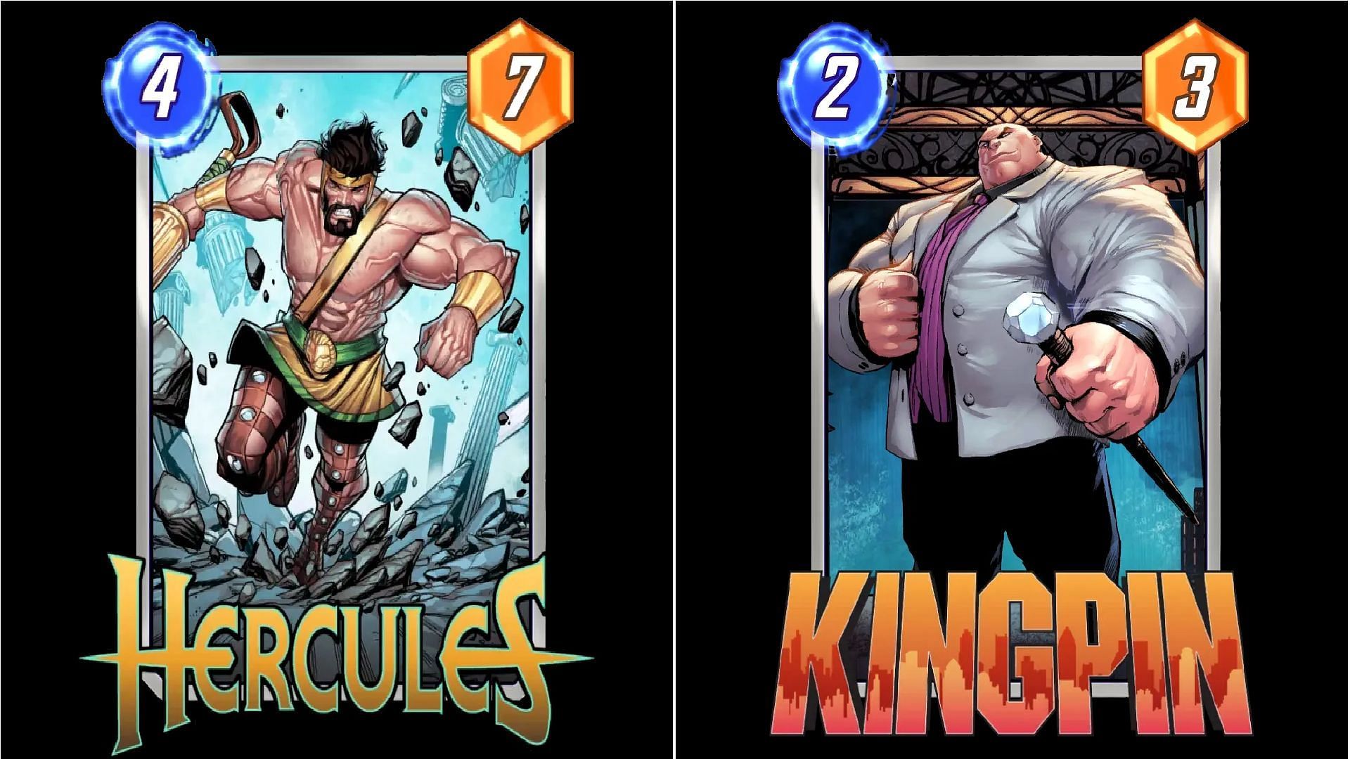 Kingpin and Hercules (from right to left) to receive a buff in the Marvel Snap June 27, 2024, OTA Balance Update (Image via Nuverse)