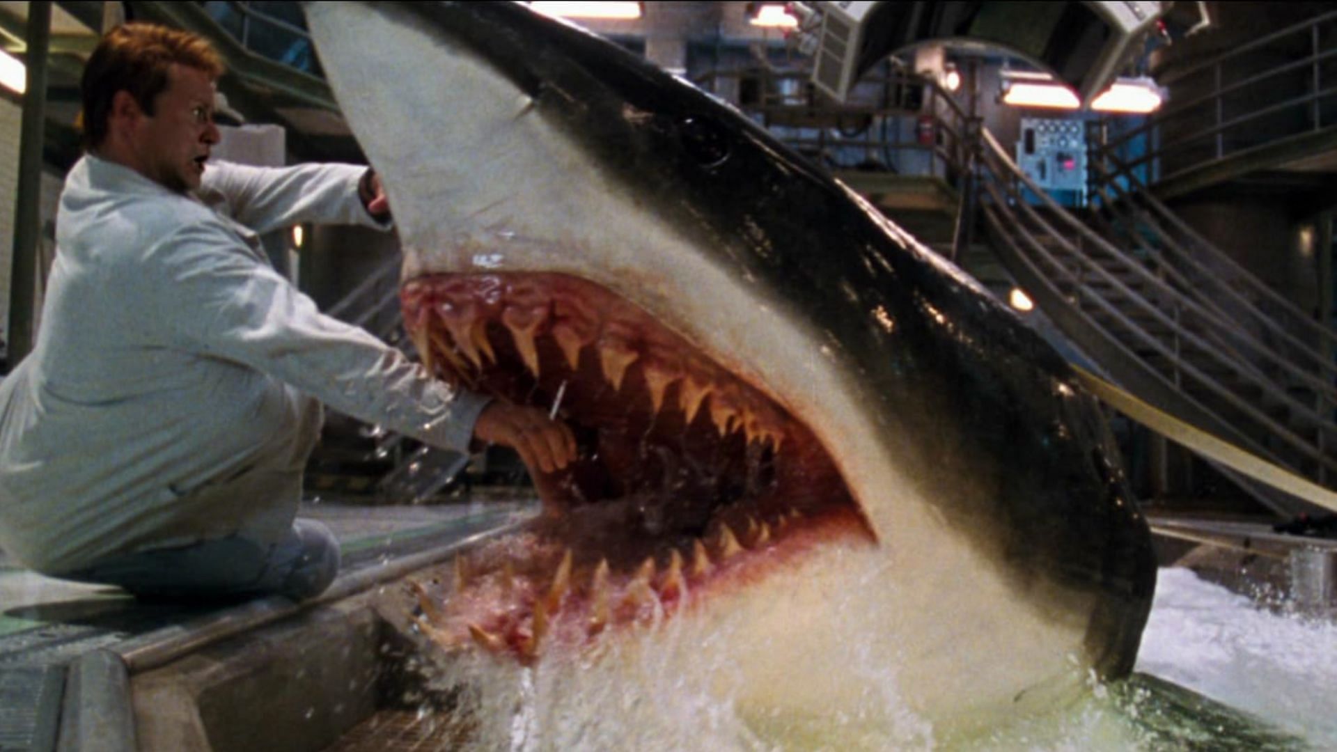 Like Under Paris, mutated sharks wreak havoc in Deep Blue Sea (Image via Warner Bros)