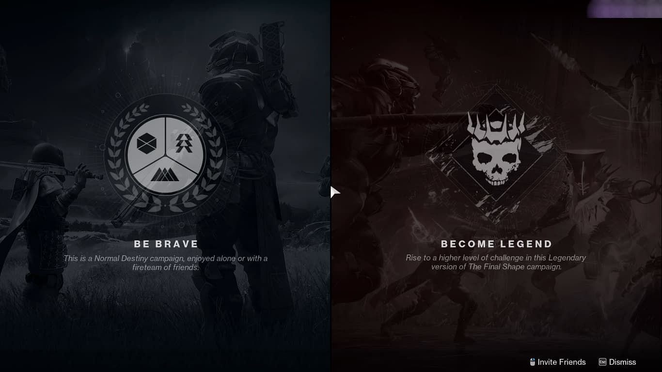 The two difficulty modes return for Destiny 2 The Final Shape campaign (Image via Bungie)