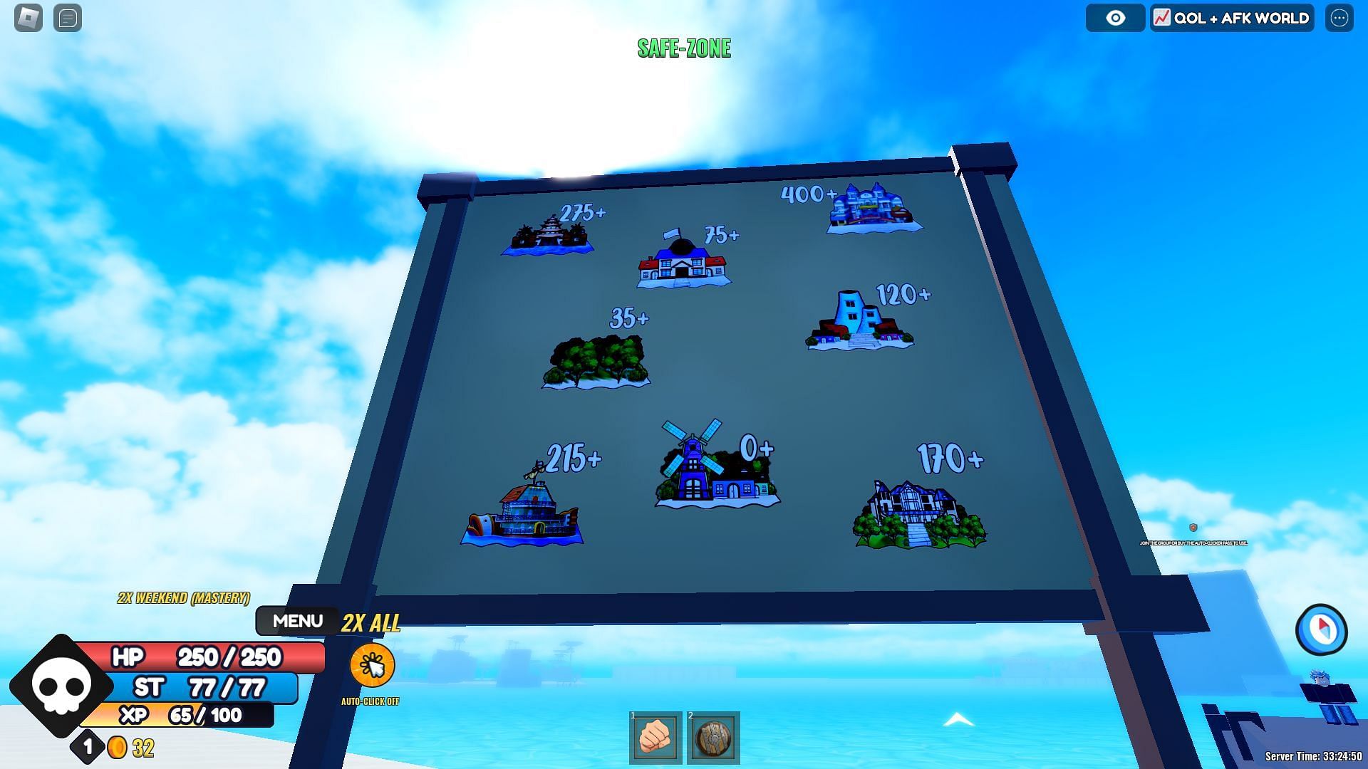 The AFK World NPC can be found on three islands. (Image via Roblox)