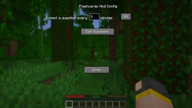 Minecraft player adds working flashcards to study while playing the game
