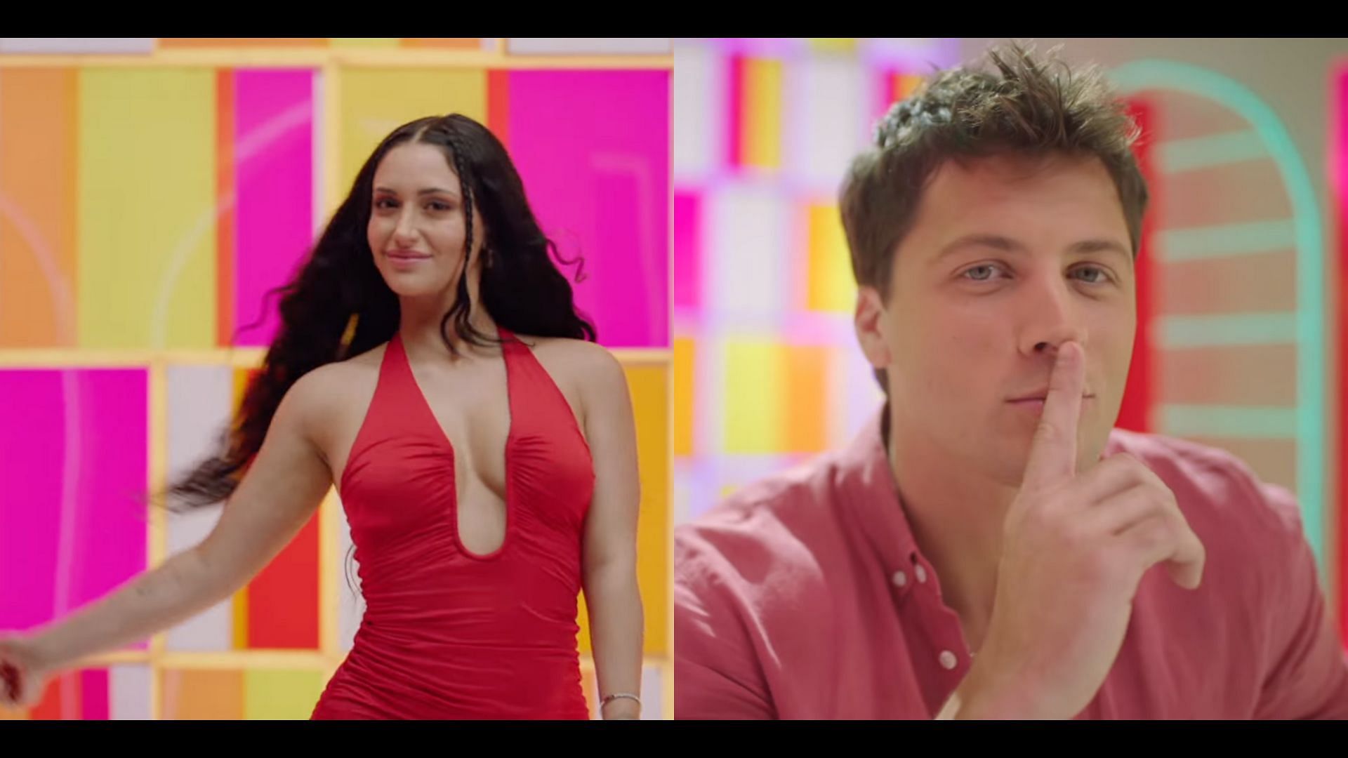 Stills from the teaser featuring Leah and Robert (Images via YouTube/@LoveIslandUSA)