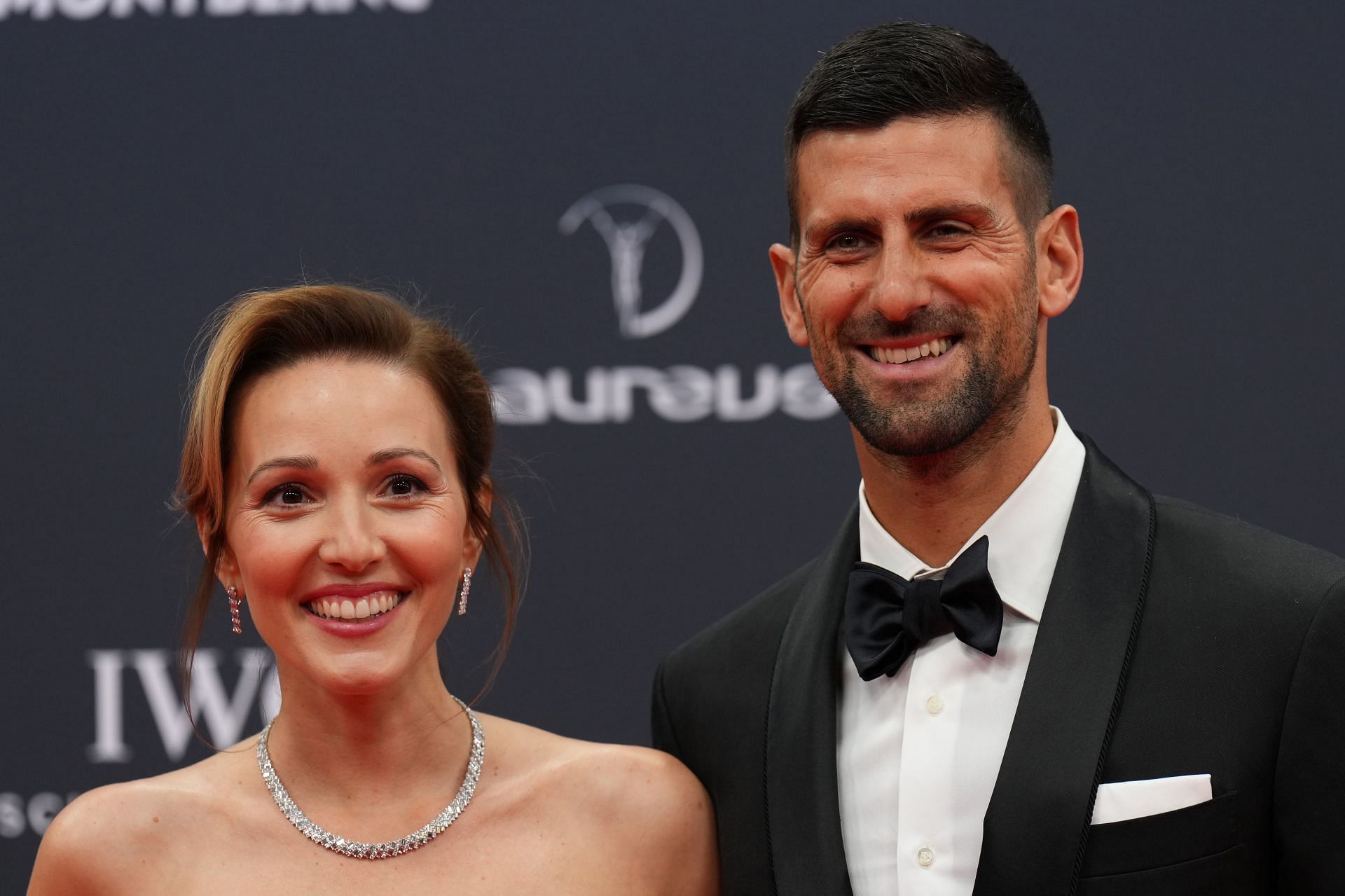 Jelena Djokovic (L) and Novak Djokovic (R) at the 2024 Laureus World Sports Awards