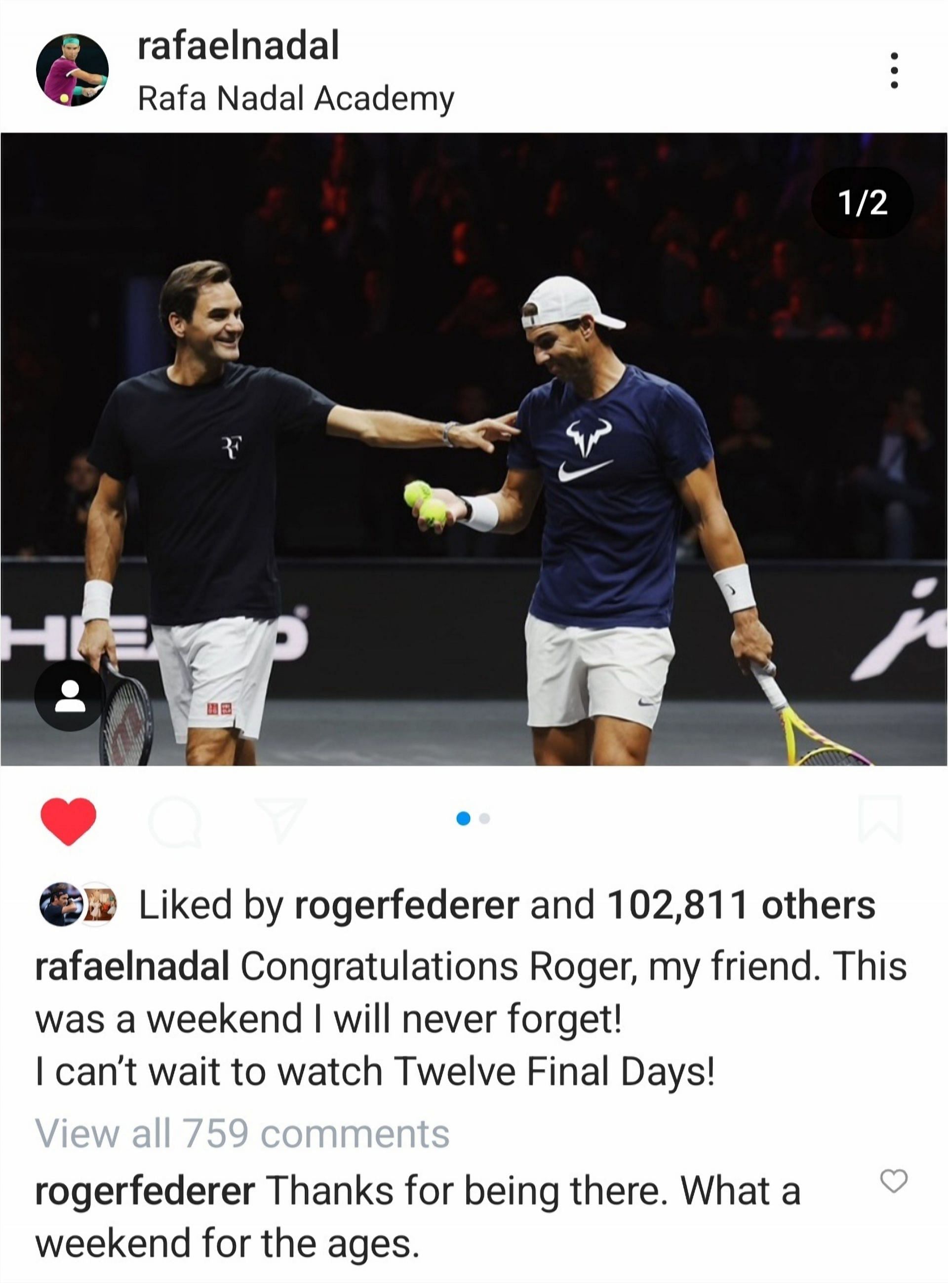 Screen grab of Roger Federer&#039;s comment