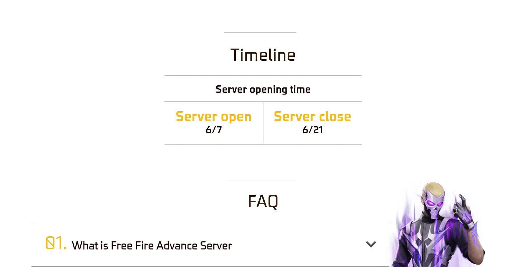 Timeline of the server (Image via Garena)