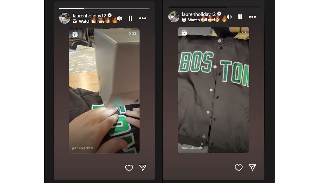 Lauren Holiday is ready for Game 2 of the Boston Celtics-Dallas Mavericks with her newly-designed jackets. [photo: Lauren Holiday IG]