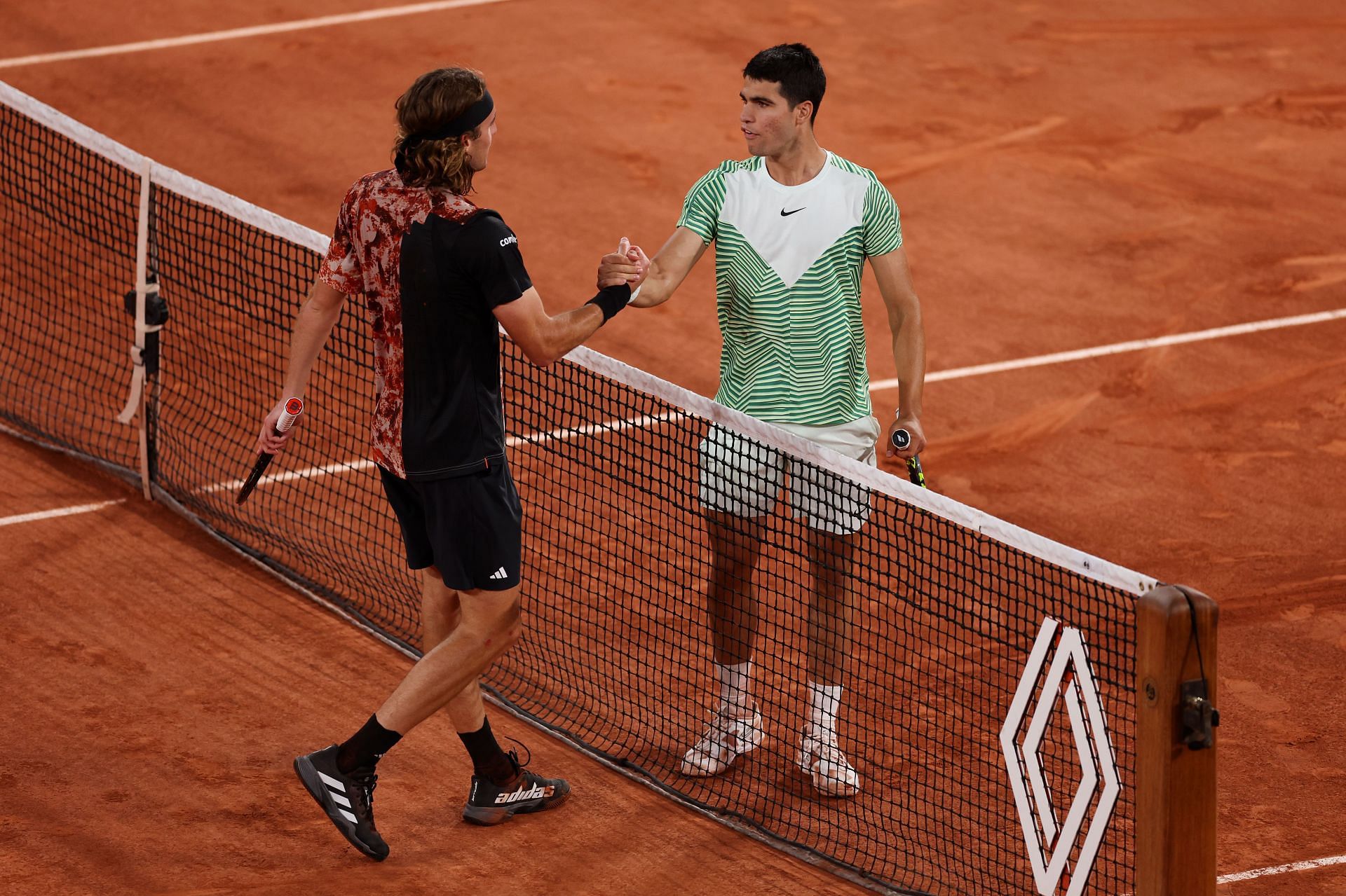 Stefanos Tsitsipas and Carlos Alcaraz at the 2023 French Open