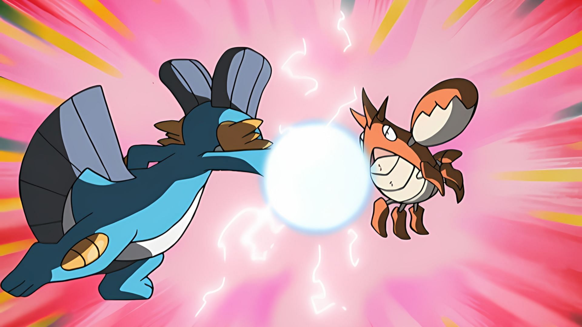 Ash&#039;s Corphish battling against Morrison&#039;s Swampert (Image via TPC)