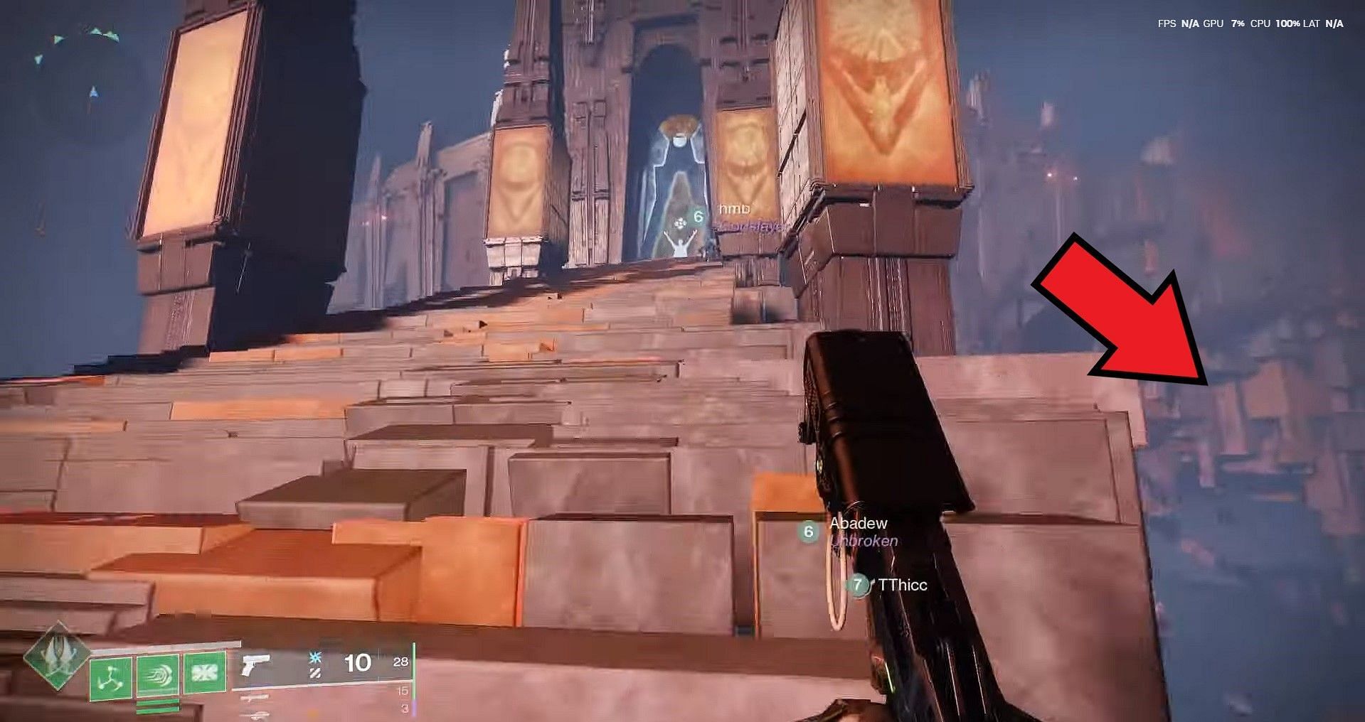 Jumping to the right from the final door to the boss in Destiny 2 (Image via KackisHD/YouTube)